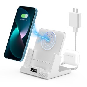 Customized Clock Wireless Charger Smart Multifunction Charger 4 in1 Alarm Clock 15w Fast Charging Wireless Charger