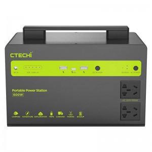 A Centrale Portatile CTECHI 600W Utiliza Batterie di Fosfatu di Ferru di Litiu d'alta stabilità, chì ponu esse riciclate 3000 volte