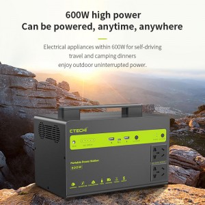 CTECHI 600W Portable Power Station utitur summus Stabilitas Lithium Ferrum Phosphate Batteries, quod potest REDIVIVUS MMM tempora