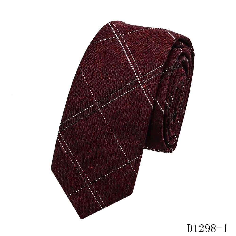Pamuk polyester karışımı kahverengi kareli jakarlı kravat
