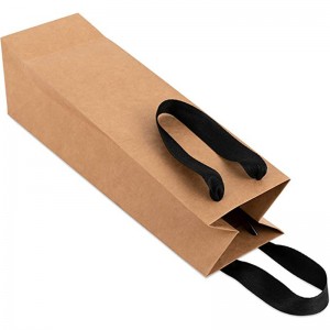 რეციკლირებადი ყავისფერი კრაფტის ქაღალდის სავაჭრო ჩანთა ლენტის სახელურით