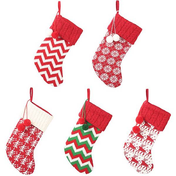 Christmas Knitting Socks Snow Elk Worsted Stocking Children Gift Bag Tree Ornament