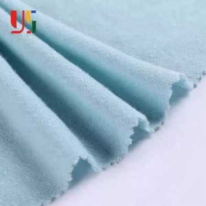 Tecido de punto de rizo cepillado teñido liso de trama tc de polialgodón azul de último deseño para suéter