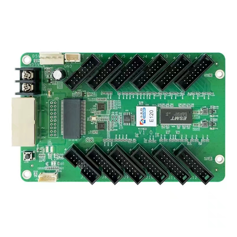 „Colorlight E120“ priėmimo kortelė su 12 HUB75 prievadų, skirtų LED ekrano mažo tarpo moduliui