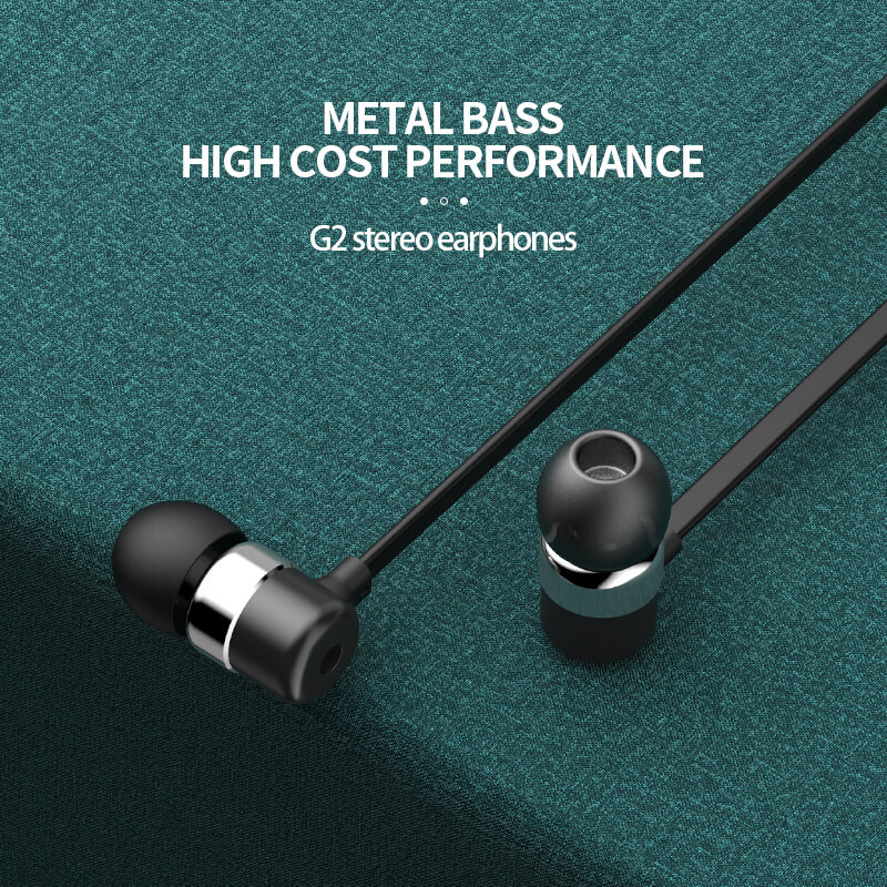 2022 Amazon Wholeale 3.5mm Hauv-pob ntseg Hlau Bass Wired Earphones Celebrat G2