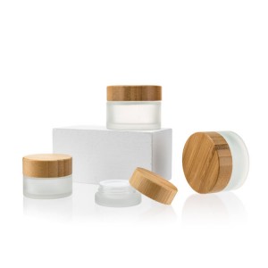 5g 15g 30g 50g 100g emballage cosmétique en bambou givré couvercle en bois large bouche pots de crème pour le visage pot cosmétique en verre