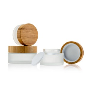 5g 15g 30g 50g 100g imballaggio cosmetico di bambù smerigliato coperchio in legno bocca larga vasetti di crema per il viso vaso cosmetico in vetro
