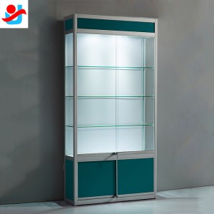 Lighting lockable glass display cabinet with storage