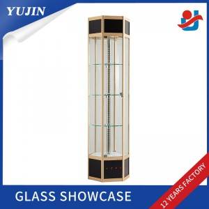 Rotatable LED illuminated glass display cabinet with 3 tempered glass shelves
