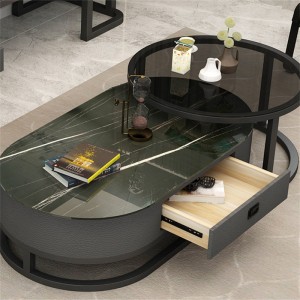 Piano del tavolo in vetro di design in acciaio inossidabile con area salotto