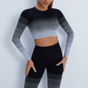 Women 2 piece sportswear set seamless fitness long sleeve crop top sets
