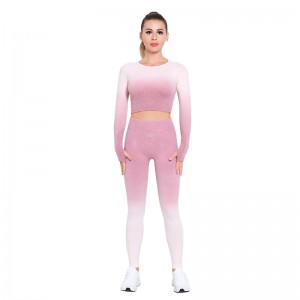 Ombre long sleeve gym activewear women 2 piece leggings set with custom logo