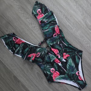 2021 New one piece print beachwear set women hot sale high waist bikini swimwear