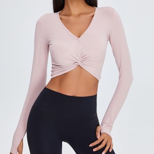 Long Sleeve Sexy V-neck Crop Top With Thumb Hole For Fitness