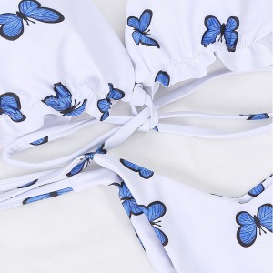 Ladies Swimwear New Butterfly Print Wrinkle Bandage Bikini Swimsuit
