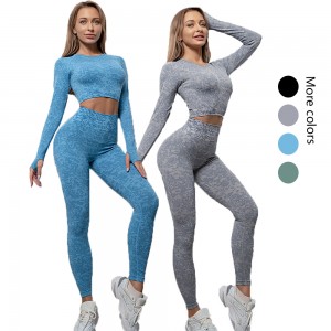 Sports crop top leggings 2 piece set women seamless sportswear clothing