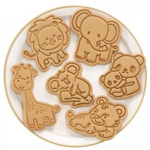 Molde de galletas de debuxos animados de animais do bosque, xirafa, león, elefante, hipopótamo, premendo ferramenta para hornear galletas na casa