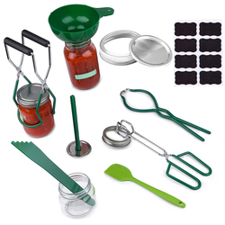Les outils de mise en conserve du kit de mise en conserve Yongli comprennent un support à vapeur, un entonnoir de mise en conserve, un lève-bocal, une clé, des pinces et un couvercle