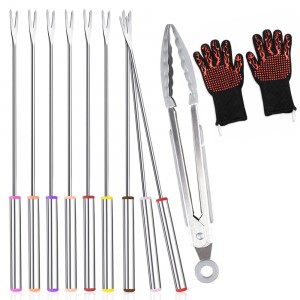 Glove , tong Set of 12 Stainless Steel Fondue Forks 9.5″ – Color Coding Cheese Fondue Forks