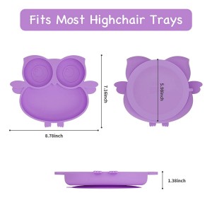 Yongli Baby Square Plate Silicone Owl Suction Food Silicone Stick Plates Sectioned Round set ចានទារក ស្លាបព្រាចាន