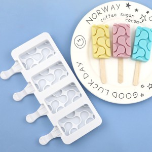 Yongli Popsicle Molds, Ice Pop Molds Silicone 4 Cavities Ice Cream Mold Water Grain Cake Ice Pop Maker Molds with 50 Wooden Sticks for DIY Popsicle