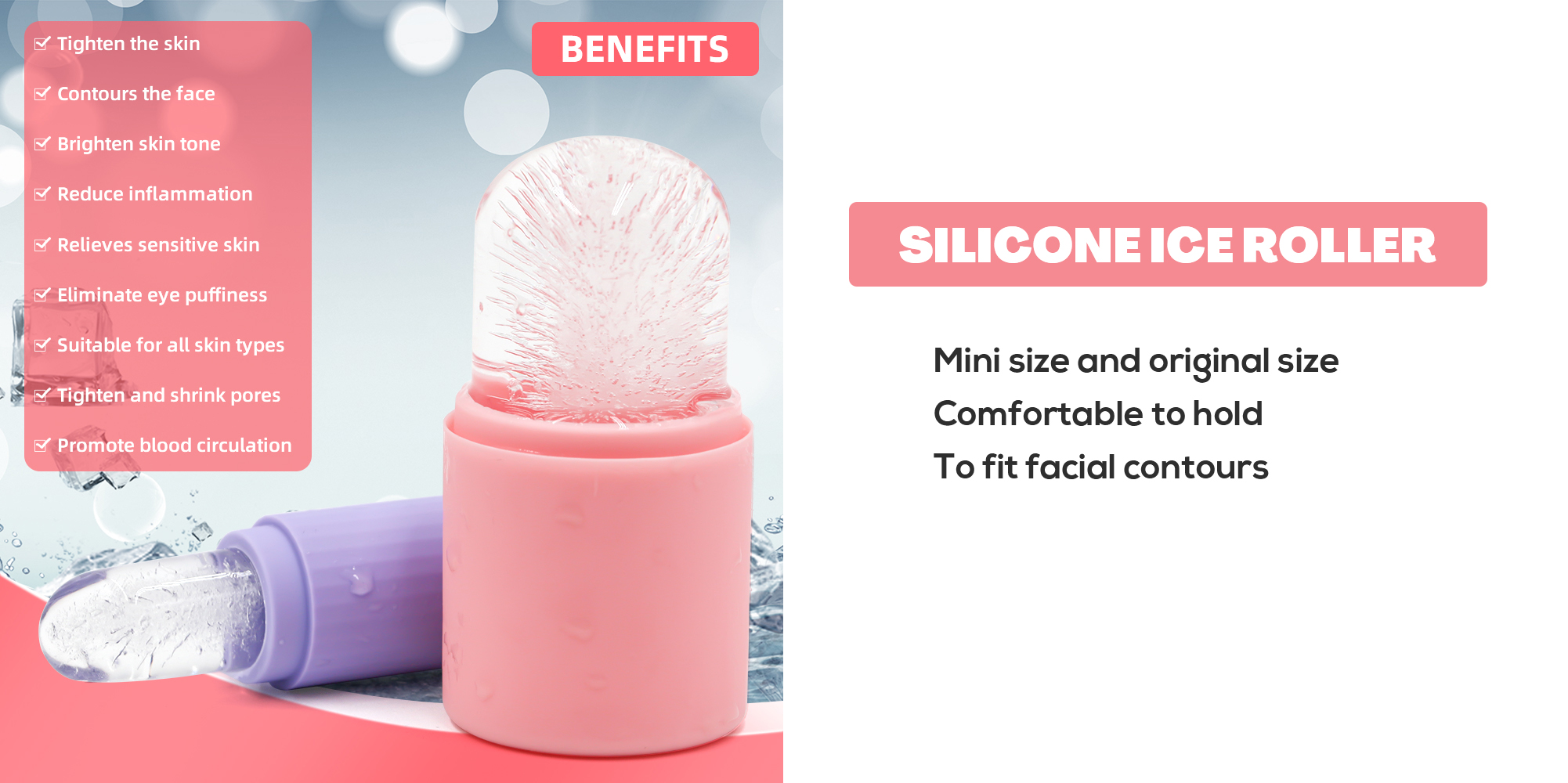Mini taille et taille originale Mise à niveau du glaçon en silicone pour les soins de la peau beauté du visage