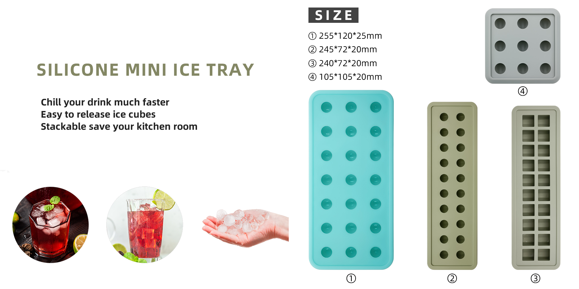 အထုပ် 4 ထုပ် အလွယ်တကူ ထုတ်လွှတ်နိုင်သော Mini Silicone ရေခဲသေတ္တာ