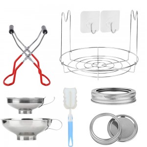 Yongli Canning Kit Canning Tools Steamer Rack, Canning Funnel, Jar Lifter, Wrench, Tongs, Lid ඇතුළත් වේ