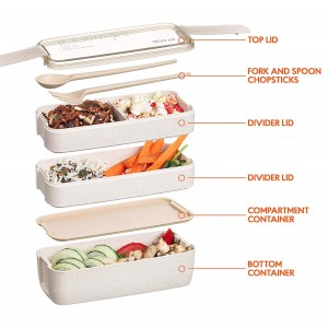 Food Grade 3 layers Wheat Straw Lunch Bento Box