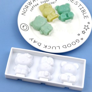 3 Bunny Bears අතින් සාදන ලද කාටූන් Popsicle Mold ගිම්හාන අයිස්ක්‍රීම් අච්චුව පියන සමඟ