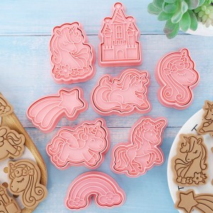 Stampo per biscotti a forma di unicorno Cartone animato tridimensionale premendo lo strumento di cottura dei biscotti