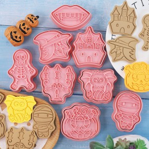 Ang Halloween cartoon cookie mold 8-piece fondant baking frosting cookie cutter 3d pressing tool