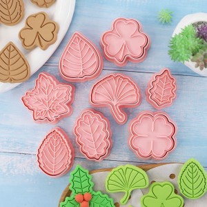 תבנית עוגיות עלים עלים צמח מצויר עלי מייפל תלתן עוגת פונדנט כלי אפיית עוגיות תבנית הבלטה