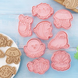 Lasitra Cookie Biby an-dranomasina 8 Piece Lobster Octopus 3D Press Fondant Baking Cookie Mould