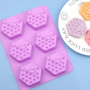 6 Cavity Bee Honeycomb Silicone Cake Mold အိမ်တွင်း ဖုတ်သည့် လက်လုပ် ဆပ်ပြာမှို
