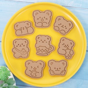 Cartoon bear cookie moffa 3d ippressar tal-plastik frosting cookie cutter