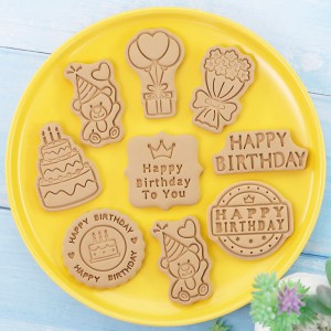 Moule à biscuits joyeux anniversaire 3d outil de cuisson en plastique pressé