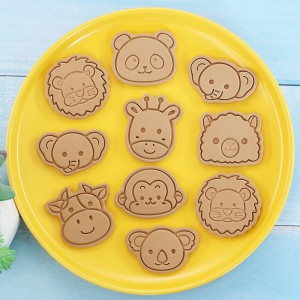 Motlle de galetes d'animals de dibuixos animats, lleó, elefant, eina de cocció de l'estampador de galetes en 3D