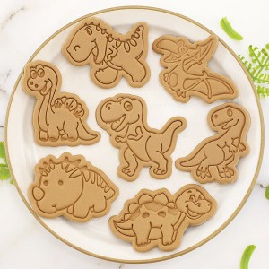 Galetes de motlle de galetes de dinosaure de dibuixos animats 3d premsant motlle per coure a casa galetes de forn girant glaçades