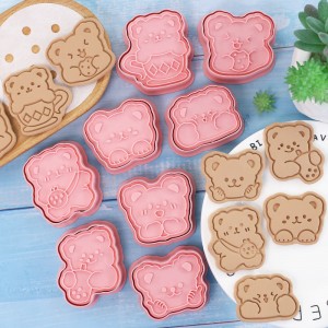 Kartun bear cookie kapang 3d mencét palastik frosting cookie cutter