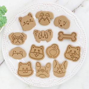 Cute nga cartoon dog cookie mold sa balay 3d pressing diy cookie mold