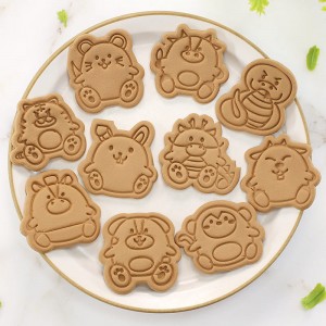 12 хороскопски цртан калап за бисквити, колаче за бисквити со мали животни 3D тридимензионално притискање за роденденско домашно печење