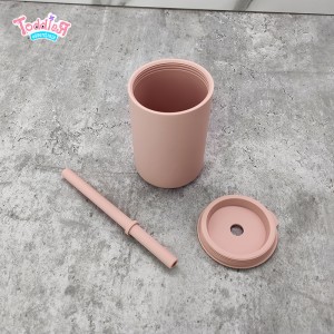 Silicone Baby Drinking Straw Cup ជាមួយនឹងគម្រប និងចំបើង