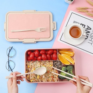 Genim Straw Plastic Food Container Lunch Box With Utensil