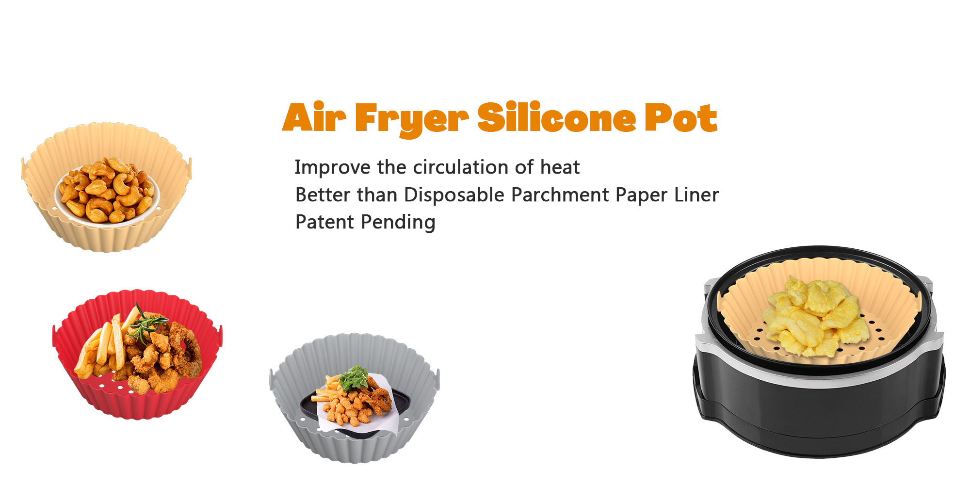 Conception personnalisée de pot en silicone pour friteuse à air de remplacement des doublures en papier parchemin