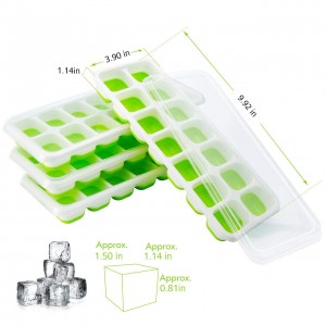 Yongli Ice Cube Trays Rọrun-Tusilẹ Silikoni 14-Ice cavaties mold Cube Trays pẹlu Idasonu-Resistant yiyọ ideri