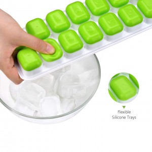 Yongli Ice Cube Trays Easy-Release Silicone 14- Ice cavaties mold ថាសគូបជាមួយគម្របដែលអាចយកចេញបានដែលធន់នឹងការលេចធ្លាយ