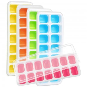 Yongli Ice Cube Trays Easy-Release Silicone 14-Ice cavaties mould Cube Trays with spill-resistant Imoveable Lid