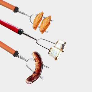Memutar Tongkat Pemanggang Marshmallow |Set 5 Garpu Telescoping Hot Dog Stainless Steel Tusuk Sate Berkemah Panjang