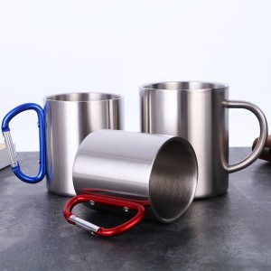 Nerezová ocel 304 s karabinkou hrnek 220 ml 450 ml přenosný dvouvrstvý šálek na kávu